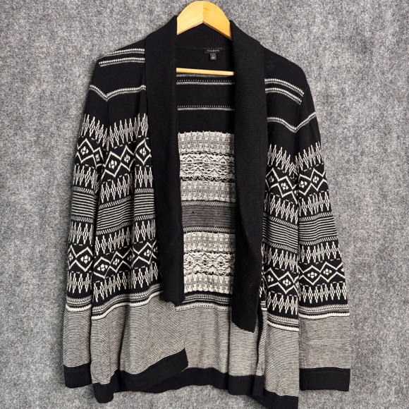 Talbots Sweaters - Talbots Cardigan Women L Lambswool Black Fair Isle Shawl Collar Casual Office